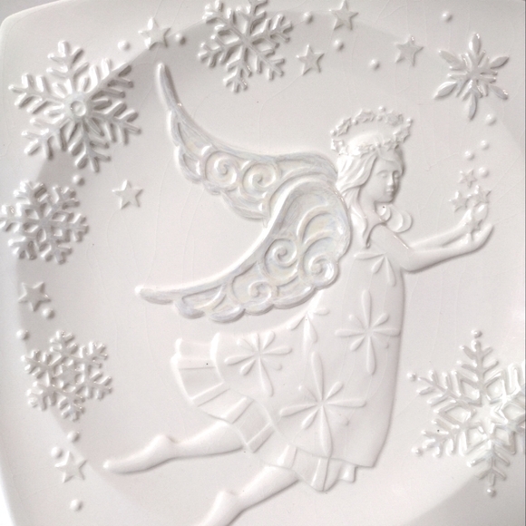 BELLA CASA Vintage Ceramic Square Serving Plate White Pearl Luster Angel by GANZ - Picture 5 of 6